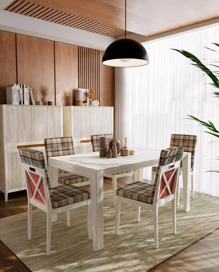 Mesa Fuerteventura 160 estirable | Silla Frida | Vajillero tallín | TALLIN 33/03 – COMEDORES · Grupo Seys