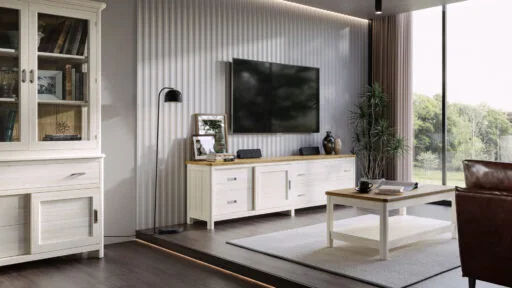 Mesa TV de 231 Cerdeña | Mesa de centro elevable Cerdeña | Vitrina 2 puertas Cerdeña | CERDEÑA 90/01 – COMEDORES · Grupo Seys