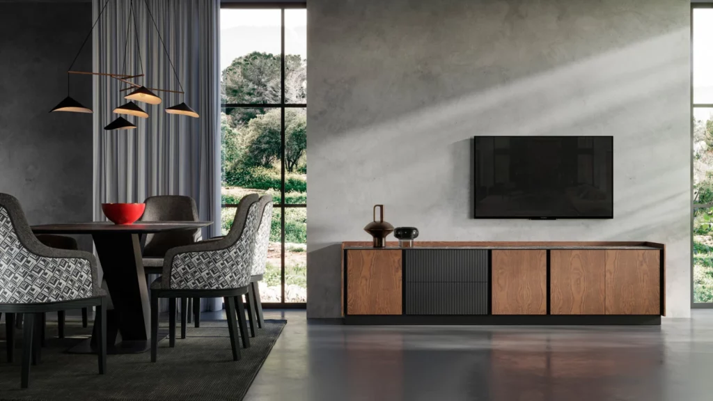 Módulo TV Praga | Mesa Lanzarote de 220 | Sillón Brianne | PRAGA 39/01 – COMEDORES · Grupo Seys
