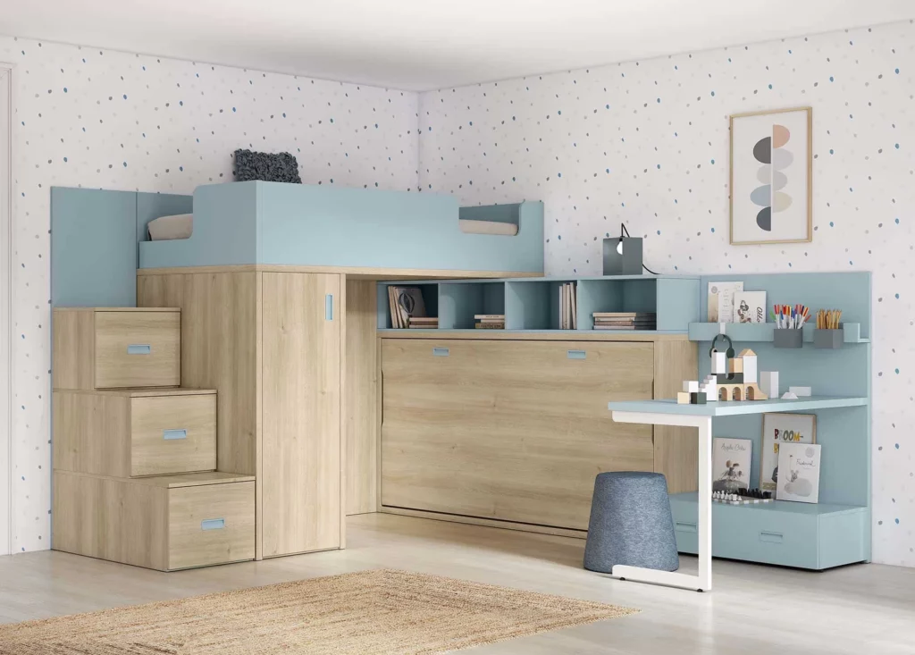 Cama abatible infantil con cama alta · ROS
