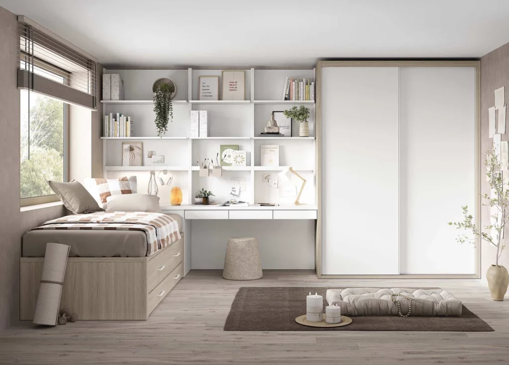 Habitación juvenil con armario de puertas correderas · ROS